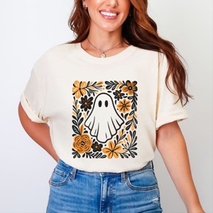 Ghost Floral Orange - Womens Garment Dyed Tee - 1 of 3