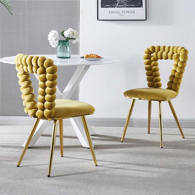 LOVMOR Modern chair with iron tube legs, soft cushions and comfortable backrest, suitable for dining room, living room, cafe,hairball back