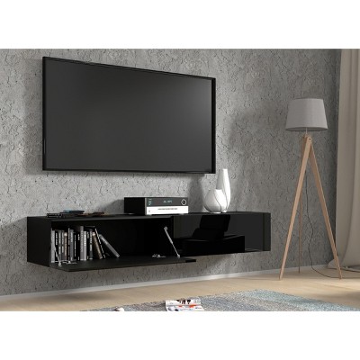 Homlando 70.87'' Black Matt and Gloss MDF Wall-Mounted TV Cabinet