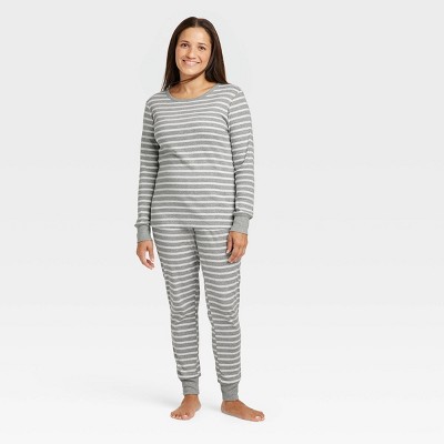 Women's Striped 100% Cotton Matching Family Pajama Set - Gray