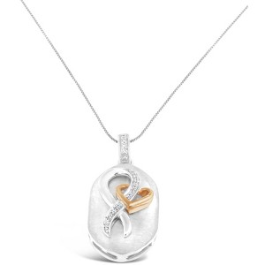 Haus of Brilliance 10k Gold and Silver 1/10 Cttw Diamond Heart and Ribbon Pendant Necklace - 1 of 4