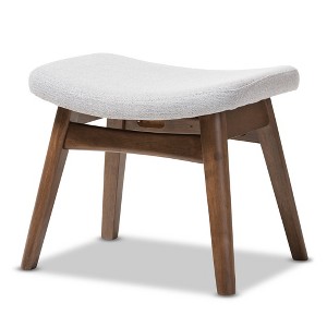 Vera Mid - Century Modern Fabric Upholstered Ottoman - Light Gray, "Walnut" Brown - Baxton Studio - 1 of 4