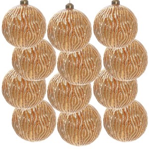 TopComfy Decorative Object Glass Christmas Ball Ornaments Glitter Painted Set for Holiday Decor, Gold, 3"*3"*3" - 1 of 4