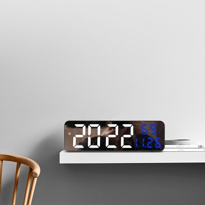 Digital alarm clock, large screen wall mounted electronic alarm clock with temperature and humidity display