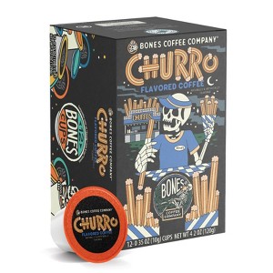 Bones Coffee Company Churro Flavored Coffee Pods, 12 ct Single-Serve Bones Cups Compatible with Keurig Coffee Maker - 1 of 2