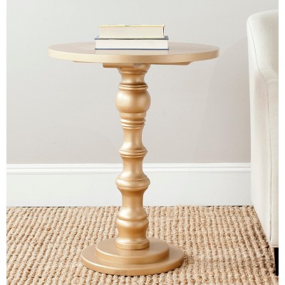 Greta Gold Round Wood Accent Table with Fluted Base