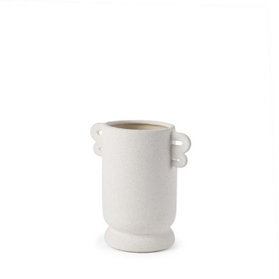 HomeRoots 10" Off White Ceramic Cylinder Table Vase With Handles