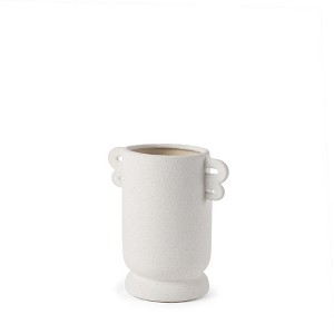 HomeRoots 10" Off White Ceramic Cylinder Table Vase With Handles - 1 of 4