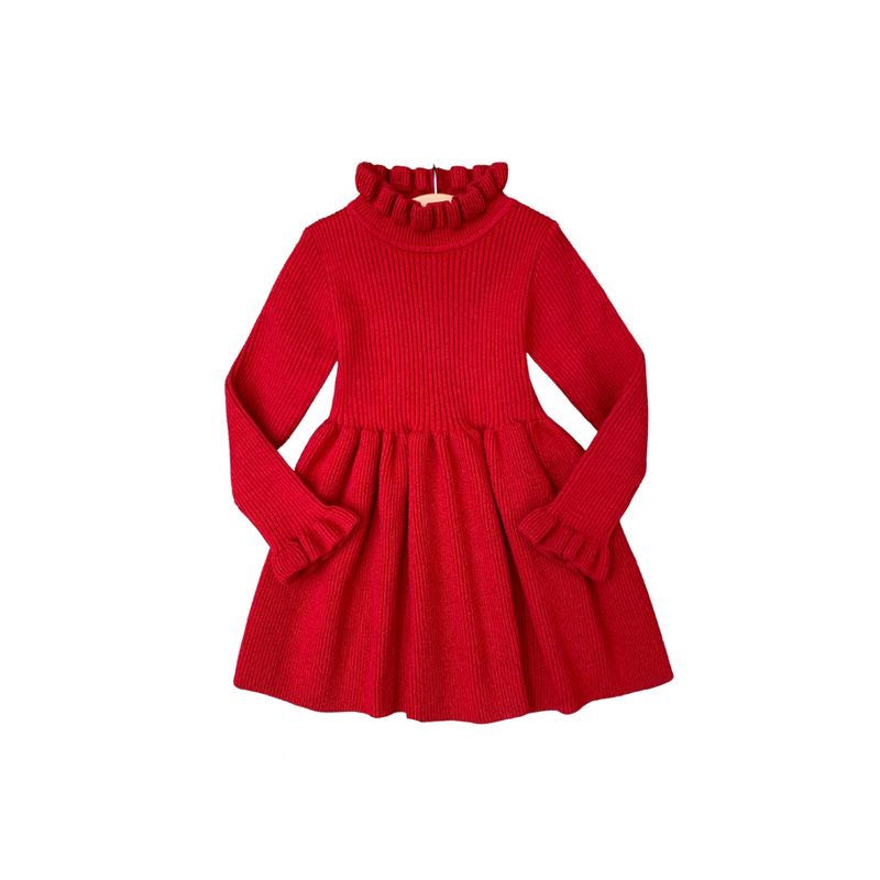 Girls Cozy Holiday Red Ruffle Knit Sweater Dress - Mia Belle Girls, 2 of 8