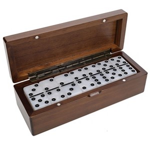 WE Games Double 6 Marbleized Dominoes in Magnetic Wooden Travel Box, White Color - 1 of 4