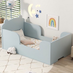 Okak Bear-Shaped Floor Bed for Ages 3-6, Toddler Bed Frame with Safety Fence, Cute Animal-Shaped Kids Bed - 1 of 3