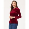 INSPIRE CHIC Women's Solid Round Neck Stretchy Long Sleeve Velvet Blouse - 3 of 4