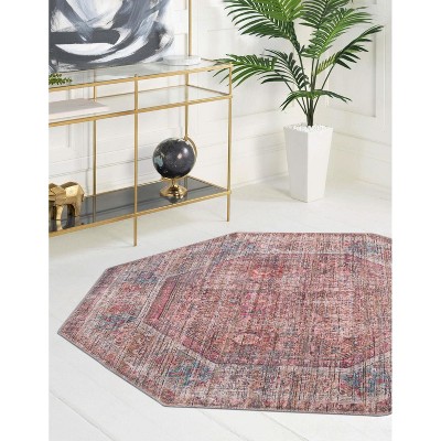 Nostalgia Euphoria 8 ft Octagon Rust Red and Brown Polyester Chenille Area Rug