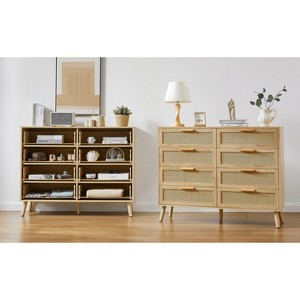 SeaCamel Natural 7-Tier Rattan Bookshelf - Storage Rack with Cabinet for Living Room & Home Office - 1 of 4