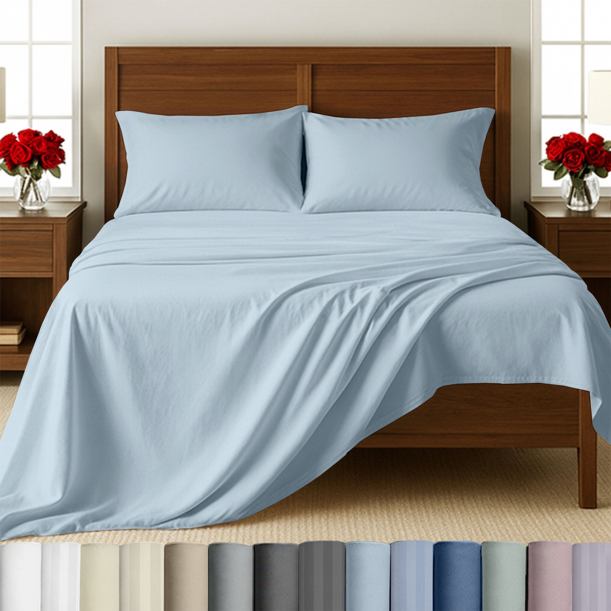 California Design Den King Sheet Set, 100% Extra Long Staple Cotton, 500 Thread Count Sateen Weave, 4 Piece Set - Blue (Grey Tone)