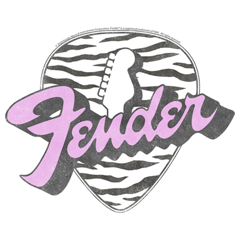 Juniors Womens Fender Tiger Print Guitar Pick Logo T-Shirt, 2 of 5