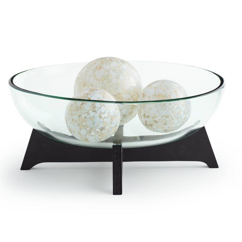 Studio 55D Sebastian Black Wood and Clear Glass Oval Decorative Bowl, 2 of 8