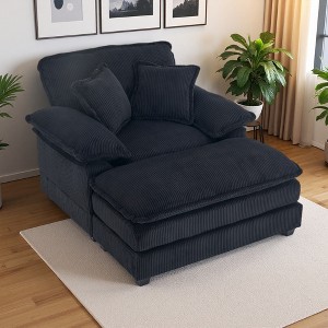 56.3" Corduroy Single Sofa Chair with Pillows and Ottoman - 1 of 4