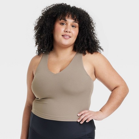 Women's Flex Light Support Rib V-neck Crop Sports Bra - All In Motion™  Taupe 2x : Target