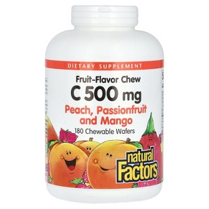 Natural Factors Vitamin C, Fruit-Flavor Chew, Peach, Passionfruit and Mango, 500 mg, 180 Chewable Wafers - 1 of 2