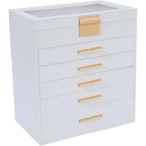 6-Layer Jewelry Box with Glass Lid, Large Display Organizer for Necklaces, Bracelets, Earrings & Rings, Black & White - 1 of 4