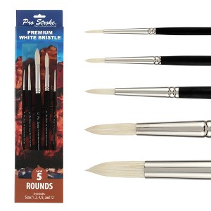 Creative Mark Pro Stroke Premium White Chungking Hog Bristle Artist Paint Brush - Rounds Set of 5 - Natural Bristle Brush w/ Soft Touch Handle for - 1 of 4