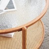 VINGLI Double-Layered Round Water Ripple Glass and PE Rattan Tabletop Matched with Heat Transfer Wood Grain Iron Frame Coffee Table - 4 of 4