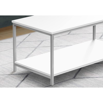 Sleek White and Silver Rectangular Metal Coffee Table, 40" L