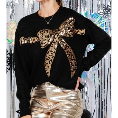 Women's Print Bow Sequin Sweater - Vine & Love