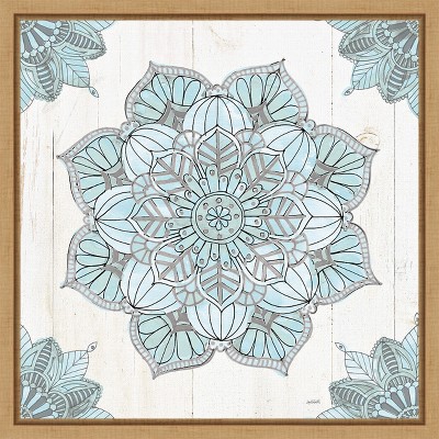 Amanti Art Mandala Morning V Blue and Gray by Anne Tavoletti Canvas Wall Art Print Framed 16-in. x 16-in.