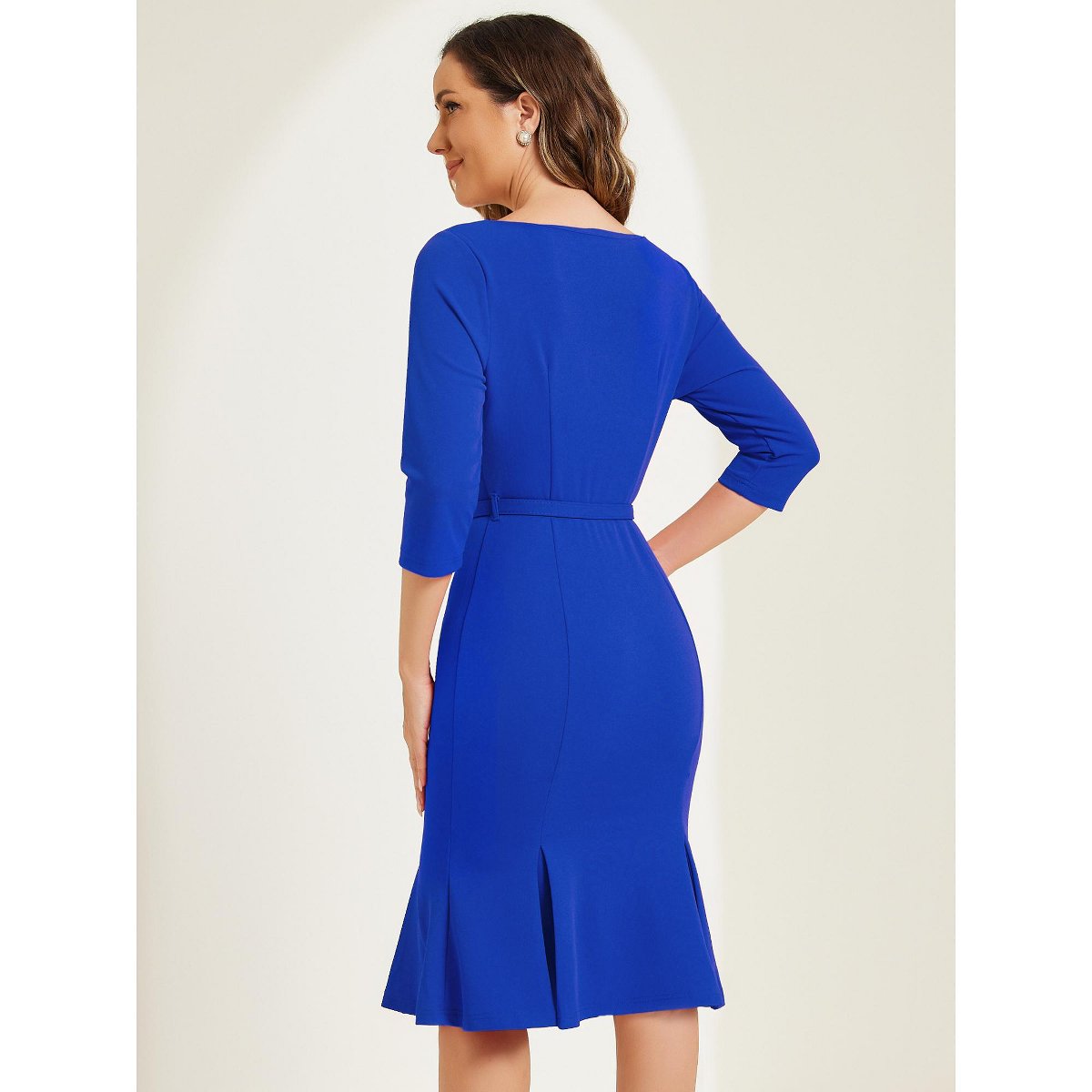 Женские платья INSPIRE CHIC Women's Business Elegant Boat Neck Half Sleeve Pleated Midi Dress Medium Royal blue — фото 3