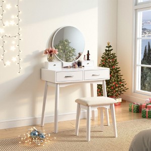 Liannon Contemporary Wood Vanity and Stool Set, White - 1 of 4