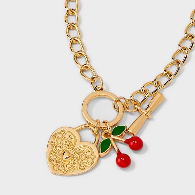 Heart and Cherry Charm Pendant Necklace - Wild Fable&#8482; Gold_2