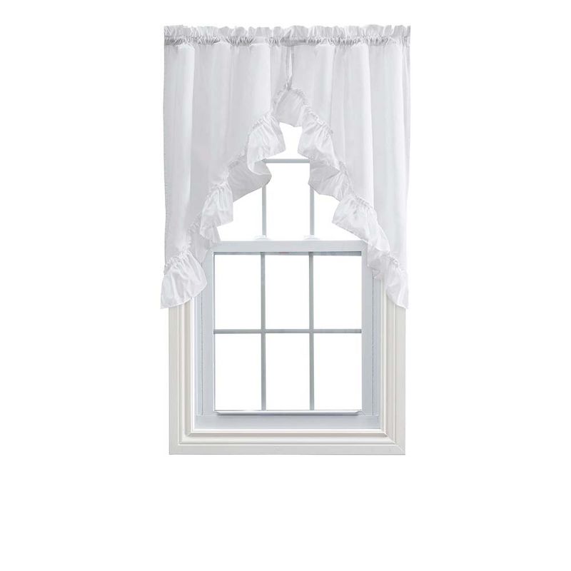 Ellis Stacey 1.5" Rod Pocket High Quality Fabric Solid Color Window Ruffled Swag 60"x38" White, 1 of 4