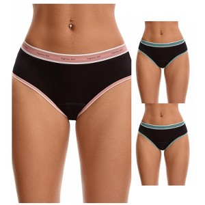 INSPIRE CHIC 3 Packs Women's Mid Rise Letter Print Contrast Binding Leak Proof Underpants - 1 of 4