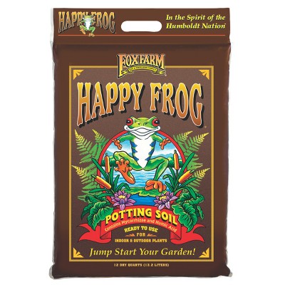 FoxFarm FX14054 Happy Frog Nutrient Rich and pH Adjusted Rapid Growth Garden Potting Soil Mix is Ready to Use, 12 quart