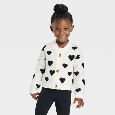 Toddler Heart Long Sleeve V-Neck Cardigan - Cat & Jack™ Cream 12M
