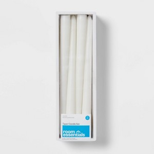 12pk Unscented Taper Candles White - Room Essentials™: Paraffin Wax, 10.6" Long, 6hr Burn Time, Set of 12 - 1 of 3