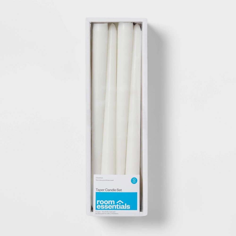 (case of 4) 12pk Unscented Taper Candles White - Room Essentials™