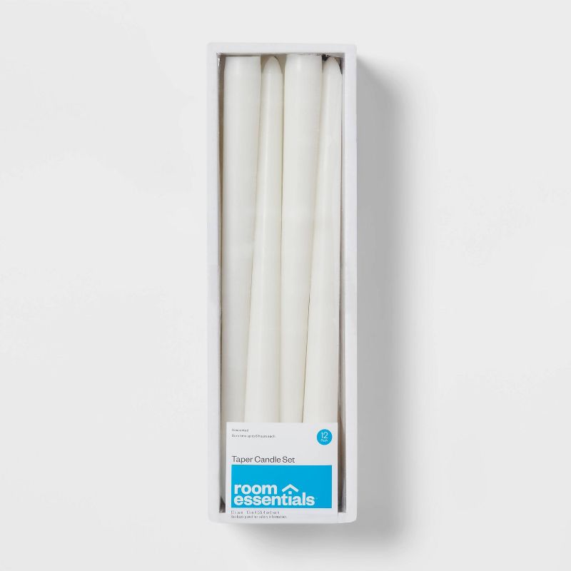 12pk Unscented Taper Candles White - Room Essentials&#8482;, 1 of 5