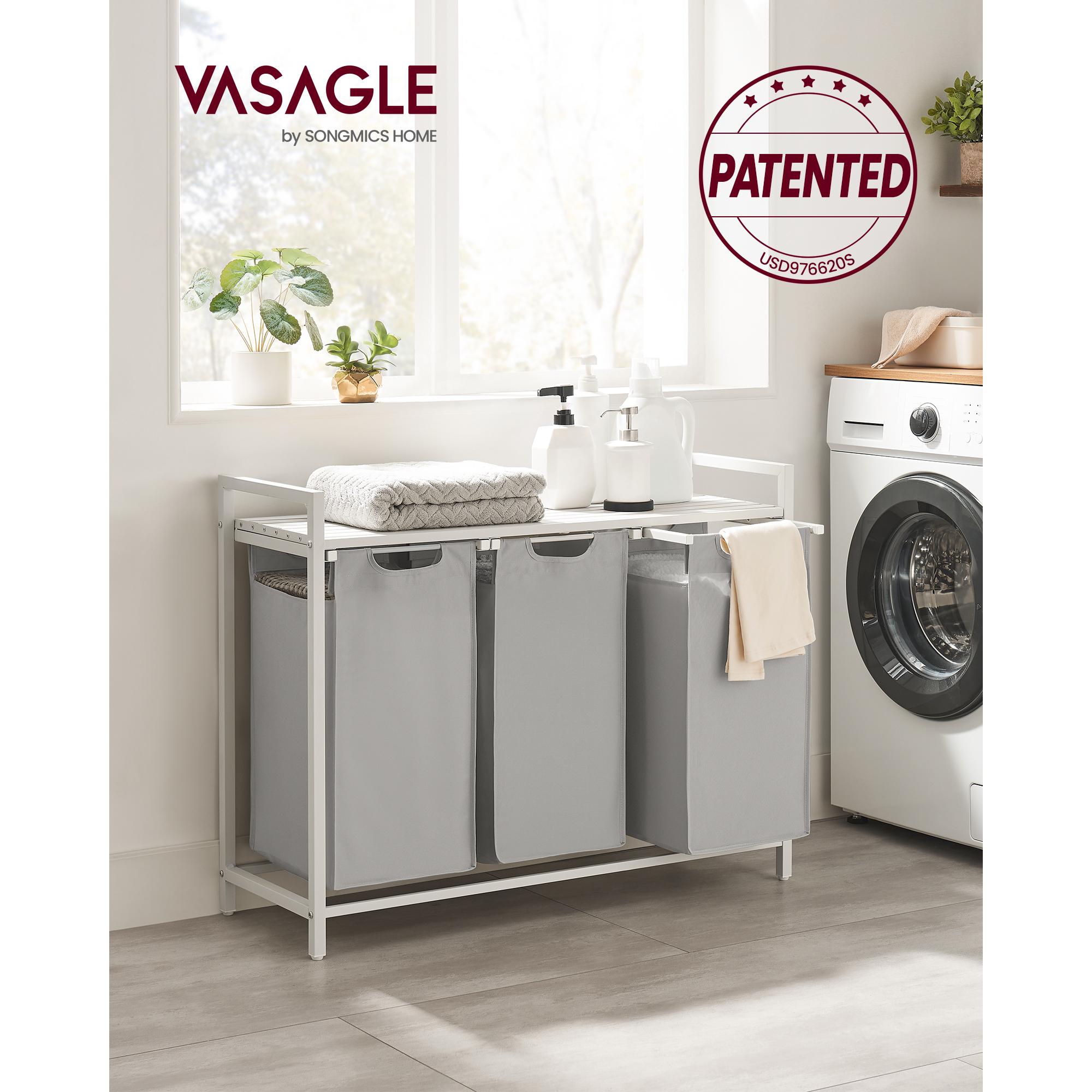 3-Bag Laundry Sorter Cart with Removable Washable Bags, Ventilated Top Shelf and Locking Wheels, 31.7 Gallon Capacity, Dove Gray