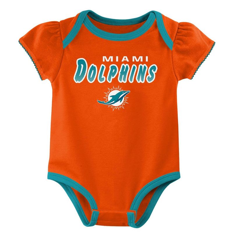 NFL Miami Dolphins Baby Girls&#39; Onesies 3pk Set, 3 of 5