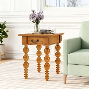 Luxystar Solid Wood End Table with Drawer, Vintage Narrow Sofa Side Table for Living Room, Easy Assembly - 1 of 4