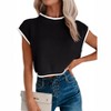 Clearlove Womens Summer Cropped Sweater Vest Trendy Cap Sleeve Crop Tops Crew Neck Loose Knit Tank Top - 3 of 4