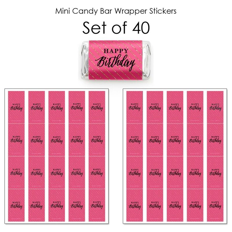 Big Dot of Happiness Chic Happy Birthday - Pink, Black and Gold - Mini Candy Bar Wrapper Stickers - Birthday Party Small Favors - 40 Count, 3 of 7