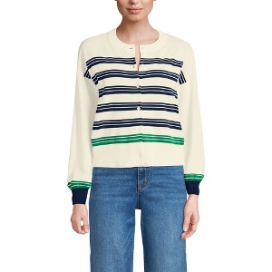 Lands' End Women's Cropped Fine Gauge Crew Neck Cardigan Sweater - 1 of 3