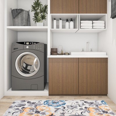 Cream Floral Anti-Fatigue Kitchen Mat 18" x 47"