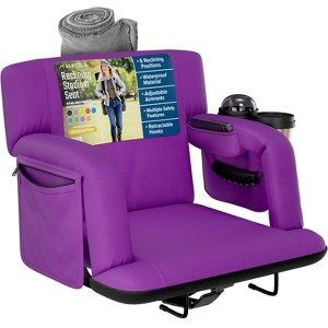 Reclining Stadium Seat for Bleachers with Back Support, Armrests, Cup Holder, Large Pockets, and Waterproof - 1 of 4