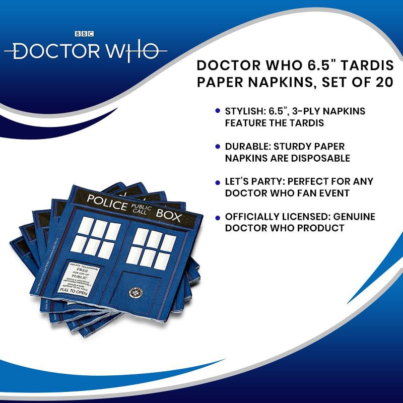 Seven20 Doctor Who 6.5" TARDIS Paper Napkins, Set of 20, 5 of 6
