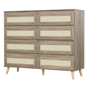GustoWave 8 Drawer Rattan Dresser, 47.2" x 15.7" x 39.4" Rattan Chest of Dressers with Solid Wood Legs, Natural - 1 of 4